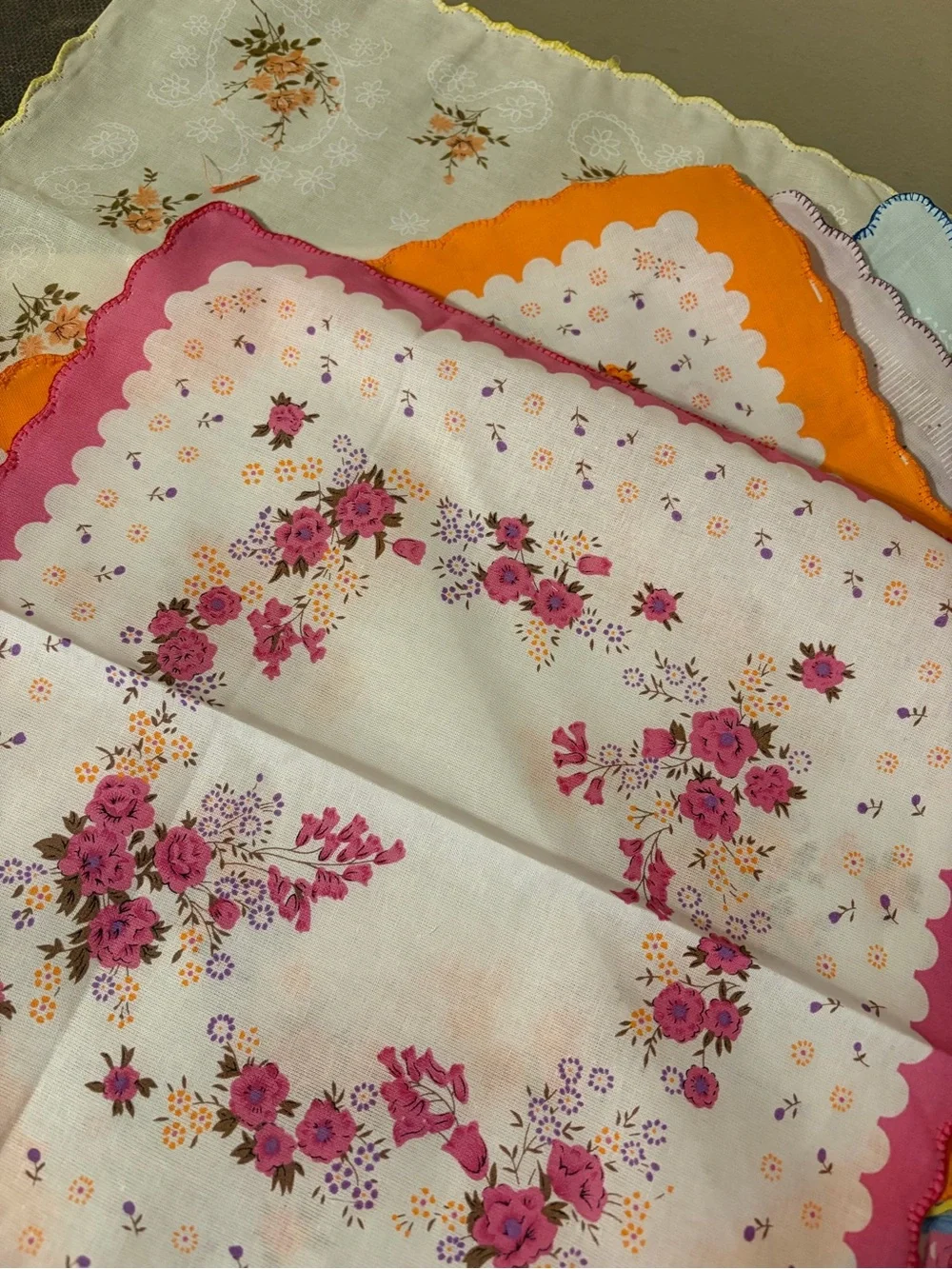 Vintage Floral Scalloped Handkerchiefs 2 for $8
